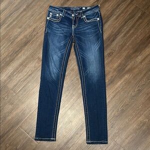 Miss Me Blue Skinny Jeans with Faded Detailing